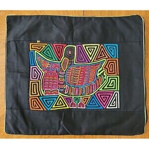 Guna Mola Textile Traditional Panama Folk Art Throw Pillow Cover Colorful Birds